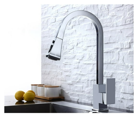 Kitchen Faucets Square Black Single Handle Pull Out Kitchen Tap Single Hole Swivel 360 Degree Rotation Water Mixer Tap ,Effortless Installation