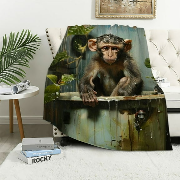 Autua Monkey Theme Warm Lightweight Soft Fleece Blanket for All Seasons - Ideal Throw Blanket for Living Rooms, Sofa Decor, and Gifts 40x50in