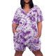 thumbnail image 3 of Gibobby pantalones deportivos Mono informal de manga corta de talla grande con cuello en V para mujer, pantalones cortos de pierna ancha de verano, mono estampado de con bolsi(Morado， XXXXL), 3 of 5