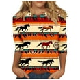 thumbnail image 2 of Cagogo Aztec Western Tshirts Shirts for Women Summer Under $5 Casual 3/4 Length Sleeve Vintage Scoop Neck Ethnic Style Blouses Night Out Black Tops, 2 of 5