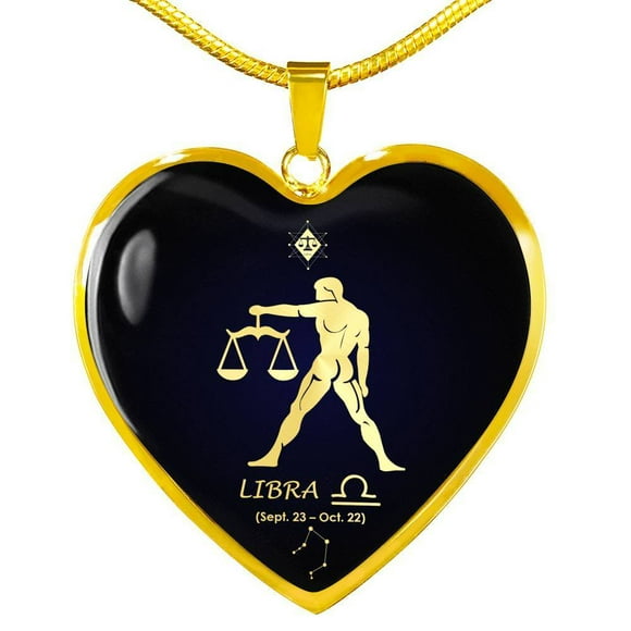 Libra Constellation Horoscope Zodiac Necklace 18k Gold Heart Pendant 18-22"
