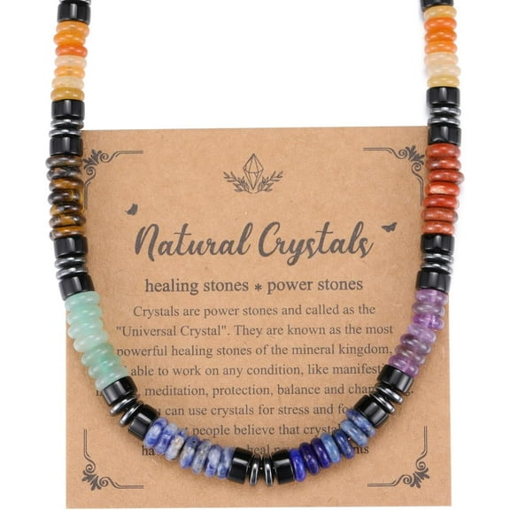 Men's Healing Crystal Obsidian Tiger Eye Stone Seven Chakra Gemstone Beaded Necklace Natural Stone Bead Necklace Stress Relief Gift for Men