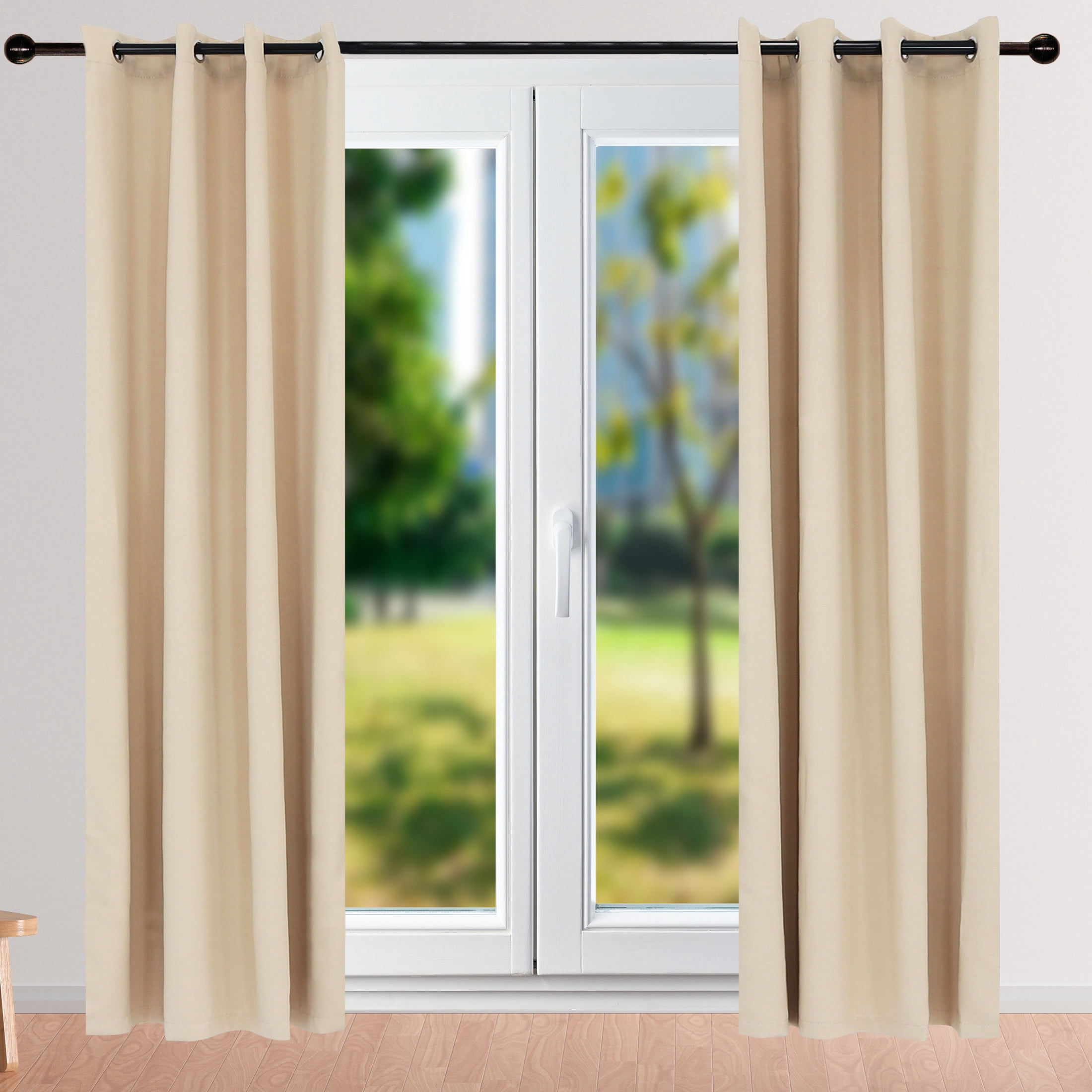 Sunnydaze Modern 2-Piece Beige Solid Room-Darkening Indoor or Outdoor Curtain Set