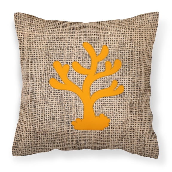 Carolines Treasures BB1101-BL-OR-PW1414 Coral Burlap and Orange   Canvas Fabric Decorative Pillow BB1101 14Hx14W