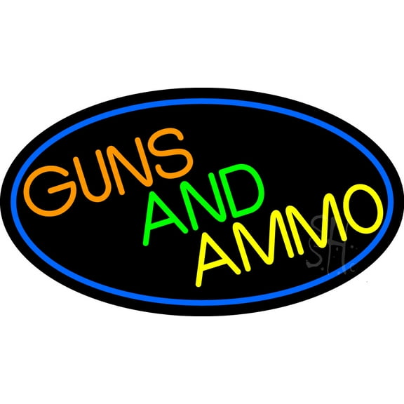 Guns And Ammo LED Neon Sign 13 x 24 - inches, Black Square Cut Acrylic Backing, with Dimmer - Bright and Premium built indoor LED Neon Sign for Defence Force.