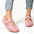 thumbnail image 4 of Women's Pearl Bow Mary Jane Flats, Faux Suede Slip-On Casual Ballet Shoes, 4 of 6
