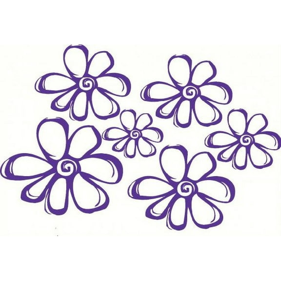 Flower Deco2 Girls Room 6Pc Wall Vinyl Sticker Decal 8in - 4in Purple