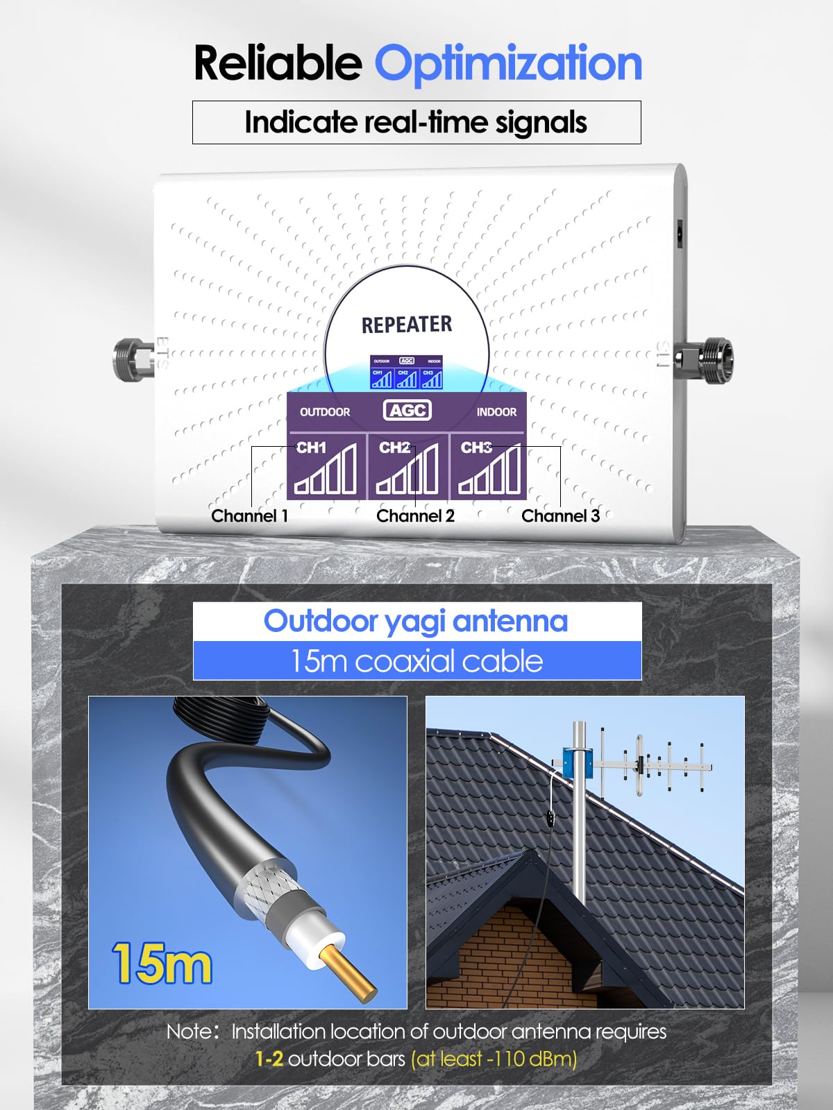 Cell Phone Signal Booster for Home Office Band 1/3/8 70dB Cell Phone Booster WCDMA 2100MHz DCS 1800MHz GSM 900MHz 2G 3G 4G LTE for Europe/Asia/Africa/Oceania