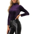 thumbnail image 4 of INSPIRE CHIC Chemise à Manches Longues pour Femme Col Montant en Velours Extensible Col Roulé Blouse Basique Hauts Violet P, 4 of 5