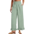 thumbnail image 6 of Lumtrix Woman Linen Ruffle Hem Pant Smocked Elastic High Waist Crop Pants Spring Summer Baggy Trousers with Pockets Mint Green M, 6 of 7