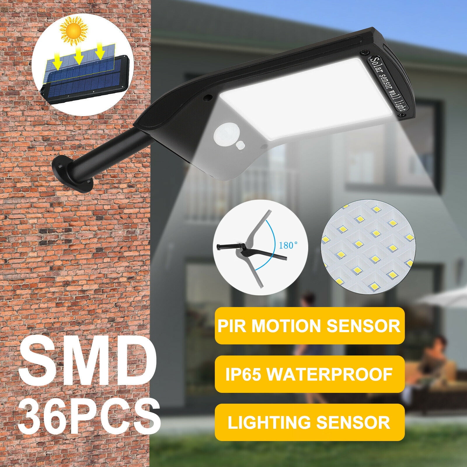 Details about   36 LED Solar Light PIR Motion Sensor Waterproof Outdoor Garden Yard Wall Lamp 