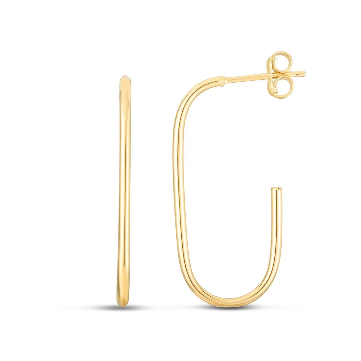 14K Yellow Gold Paperclip J Shape Hoop Earring Earrings, Gold Hoop