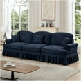 thumbnail image 4 of JERFIT Mid Century 3 Seater Sofa with Removable Ruffle Skirt, Chenille Fabric, Flared Arms for Living Room, Blue, 4 of 9