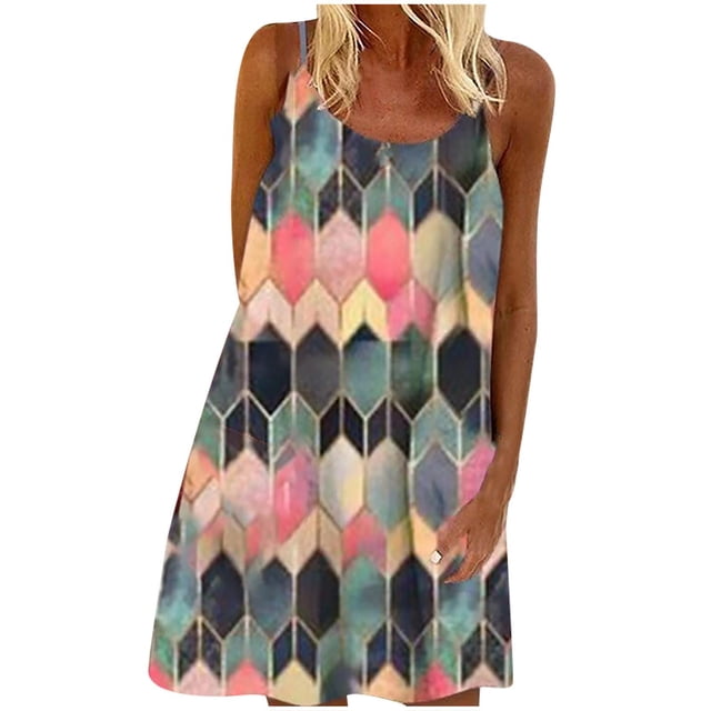 Vestido HUOGUO de verano para mujer, estampado, casual, sin mangas