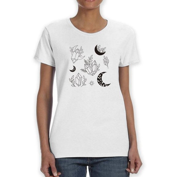 Gemstones And Moons Shaped T-Shirt Women -Image by Shutterstock, Female x-Large
