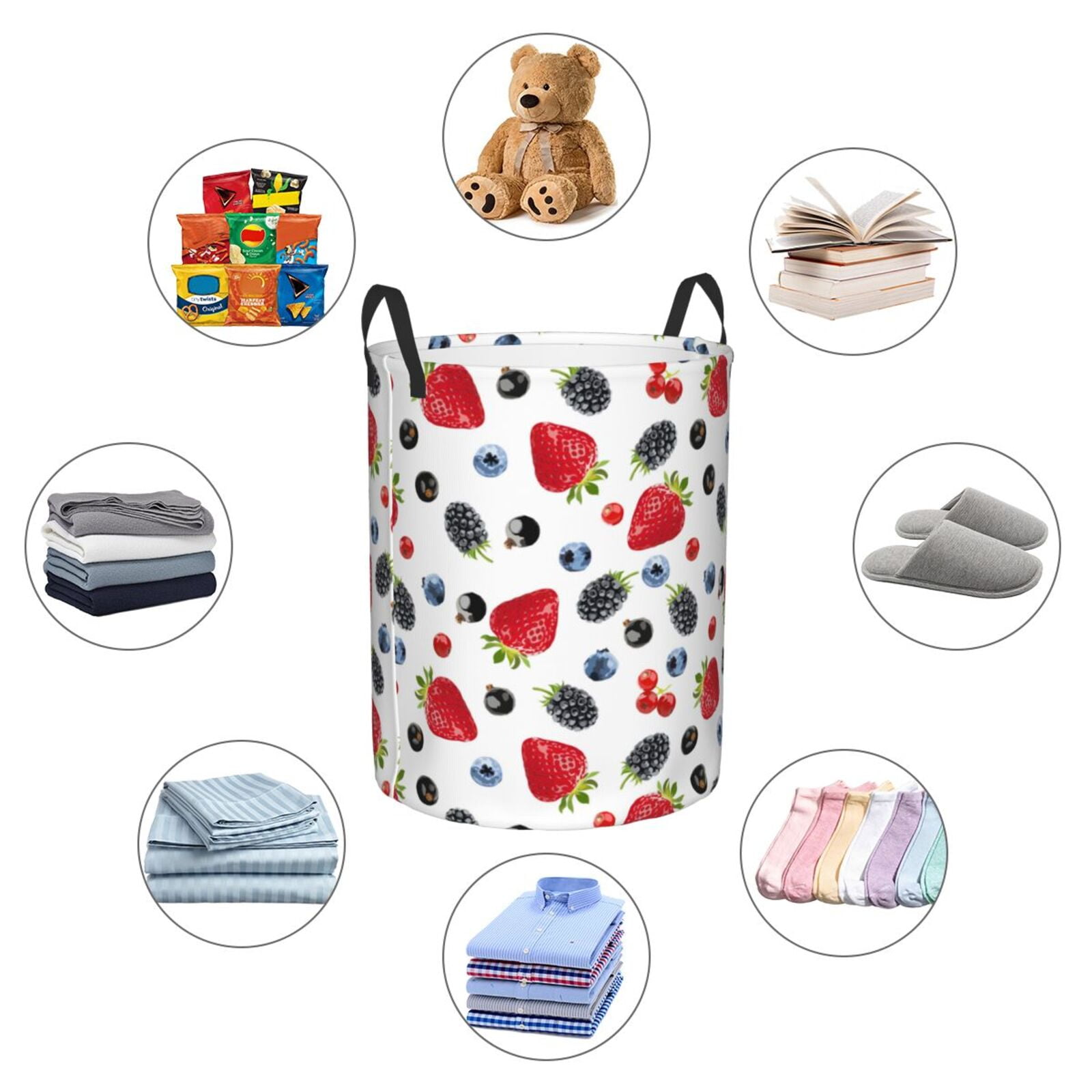 Large Laundry Basket with Handles - Blueberry design funny Kids Baby Dirty Clothes Laundry Hamper for Bedroom Aesthetic