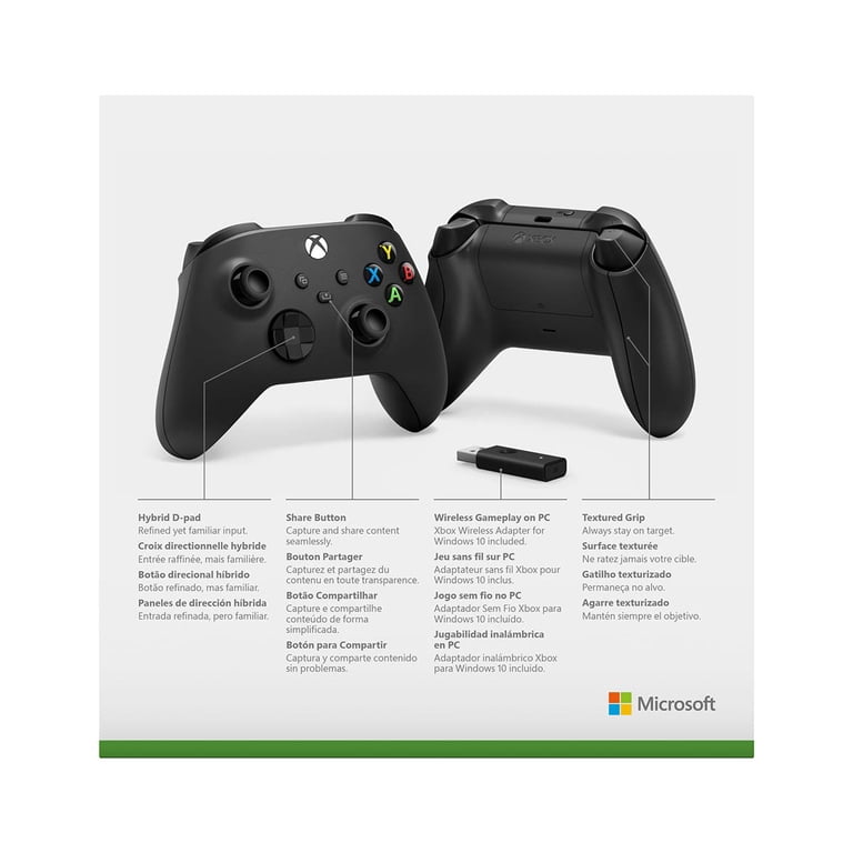 Xbox Carbon Black Wireless Controller + Windows Wireless Adapter