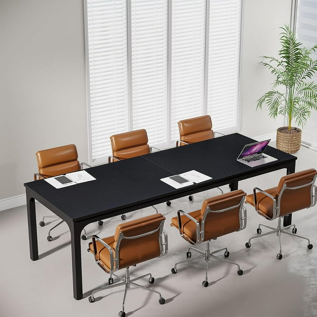 Tribesigns 78.74-Inch Large Black Conference Room Table, Modern Office Meeting Seminar Desk with Metal Legs and Adjustable Foot Pads, Seats 6-8, Only Table Included