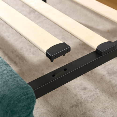 Queen Upholstered Bed Frame with Storage Drawers, Modern Platform Bed with Soft Chenille Fabric Headboard, Solid Wood Slat Support, No Box Spring Needed, for Bedroom, Blue+Green