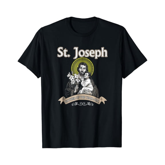 St. Joseph Father of the Year 0 B.C. Funny Religious Graphic T-Shirt Retro Catholic Christian Men's Apparel