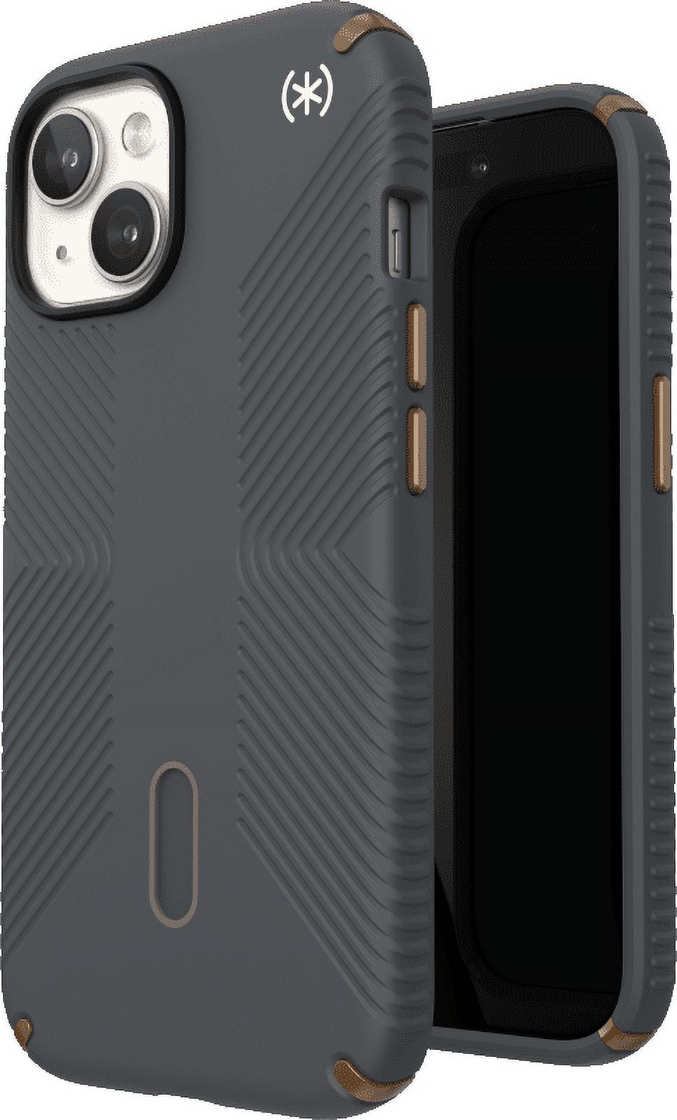 Speck iPhone 15 Case-Presidio2 Grip-ClickLock-MagSafe-6.1 Inch Phone Case-Charcoal Grey/Cool Bronze/White
