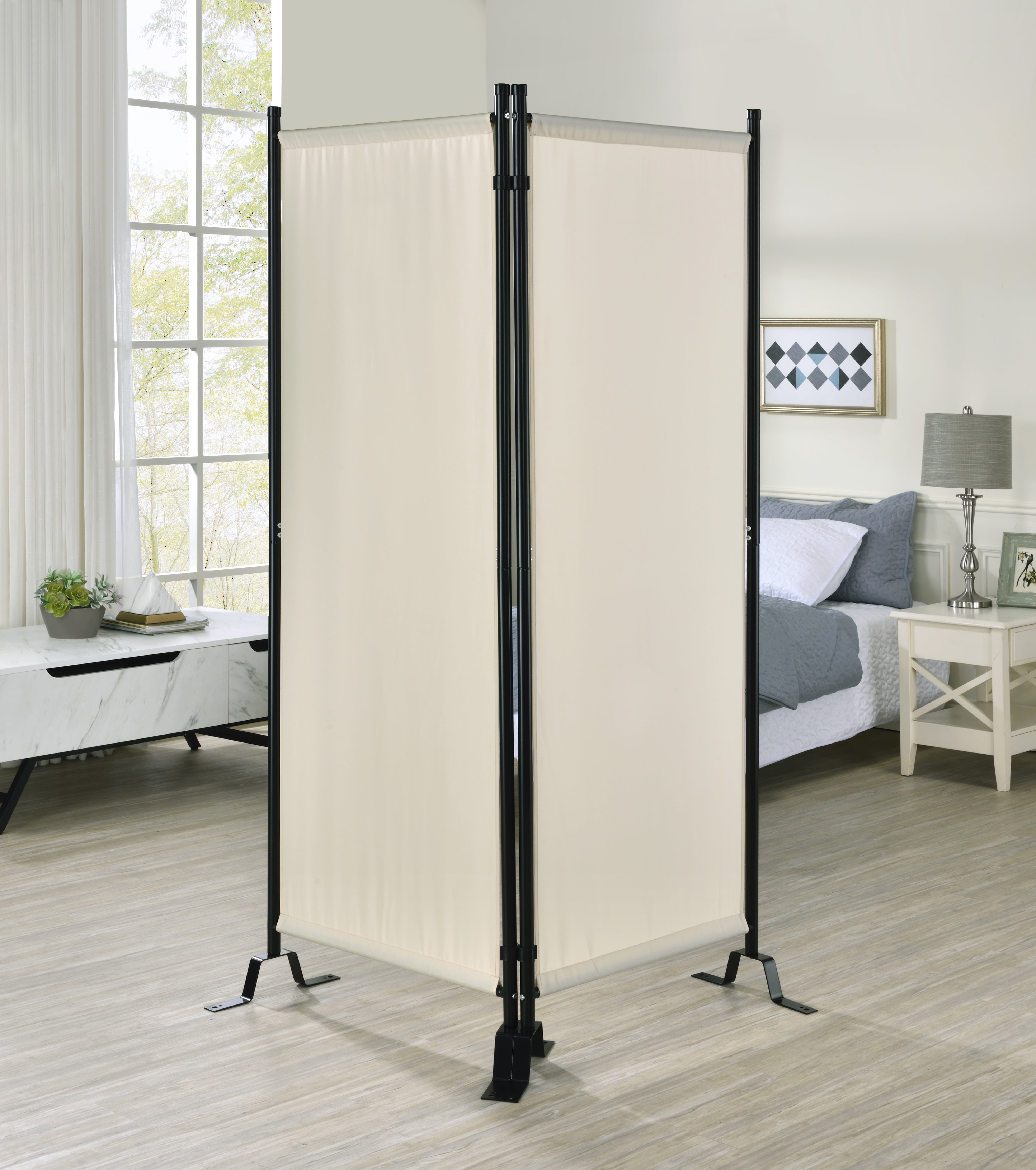 Proman Products FS17182 Galaxy II Indoor/Outdoor Room Divider (2-Panels, 24" with Panel), Water Repellent Fabric, Metal Frame, 50.25" W x 12" D x 71" H, Beige