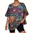thumbnail image 5 of Hauts pour Femmes Mode Décontractée Court Manches 3/4 Imprimé Chemise Ample Blouse Haut Blouses pour Femmes, 5 of 5