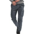 thumbnail image 2 of Pantalones largos para hombre, informales, lisos, con bolsillo, cintura elástica, para exteriores, con cordón ajustable, para trabajo, 2 of 7