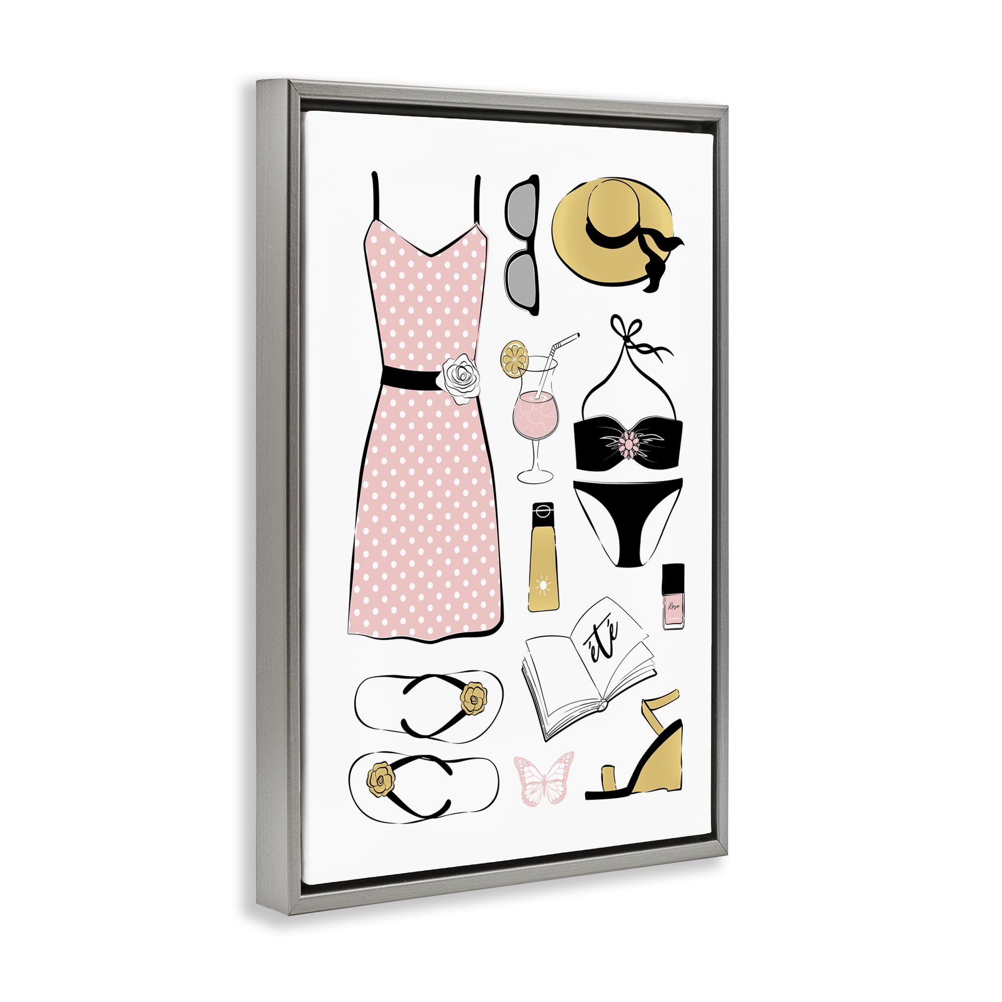 Stupell Industries Summer Vibes Necessities Gray Framed Floater Canvas Wall Art, design by Martina Pavlova