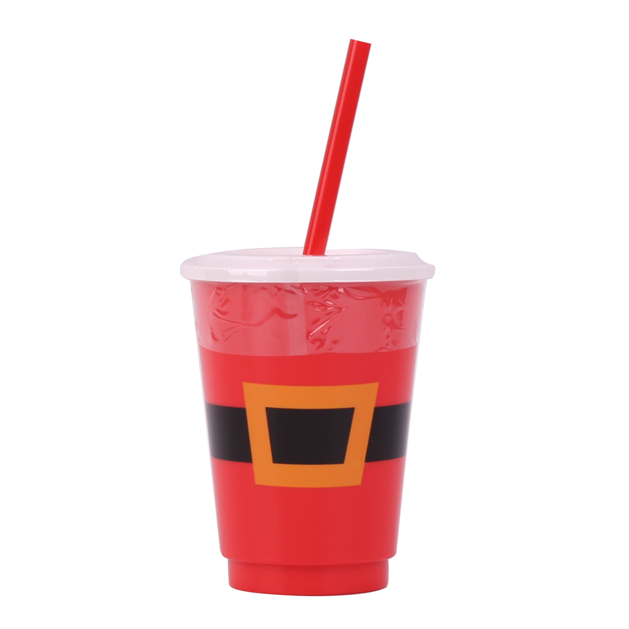 Holiday Time Belt Cup with Lid, Red Color with Belt Pattern, 13oz, Unisex, Cup with Straw,Plastic