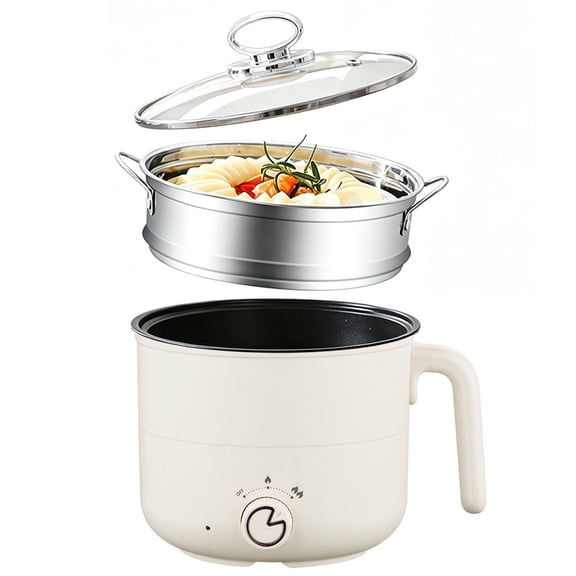 FAMKIT  Electric Hot Pot, 1.8L Non-Stick Electric Cooker Steamer, Multifunction Rapid Mini Cooker Dual Power Control Adjustable Temperature, for Rice, Egg, Noodle, Oatmeal, Soup, Boil