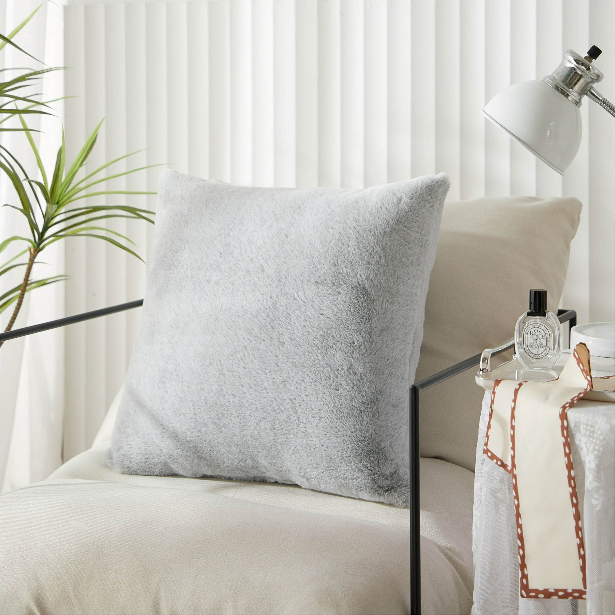 Mainstays Tip Dye Faux Fur Decorative Pillow, Grey, 20" x 20", 1 each