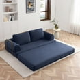 thumbnail image 6 of 79.5" Convertible Sofa Bed, Corduroy Folding Futon with Pillows, Boneless Sleeper for Living Room and Bedroom, Blue, 6 of 7