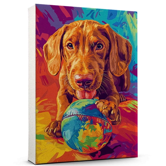 Wirehaired Vizsla Dog Stretched Canvas Size 8x12 – Cute Wirehaired Vizsla Canvas Wall Art of Puppy Playing American Football, Perfect for Dog and Sports Fans