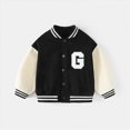 thumbnail image 2 of KPOPLK Boy's Letter Print Bomber Baseball Coat 6 9 12 Months 2T 3T 4T Button Front School Uniform Varsity Jacket Fall Winter Clothes Size 4-5 Years,Black, 2 of 4