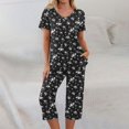 thumbnail image 4 of Womens Pajama Set 2026 Lounge Vintage Floral Printed Plus Size Short Sleeve and Capri Trousers Sets with Pockets, 4 of 7