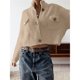 thumbnail image 5 of Chaquetas Tipo Suéter con Botones para Mujer, de Moda, con Cuello Alto, Larga, Holgadas, de Punto Grueso, Abrigos para Exteriores. Albaricoque L, 5 of 7