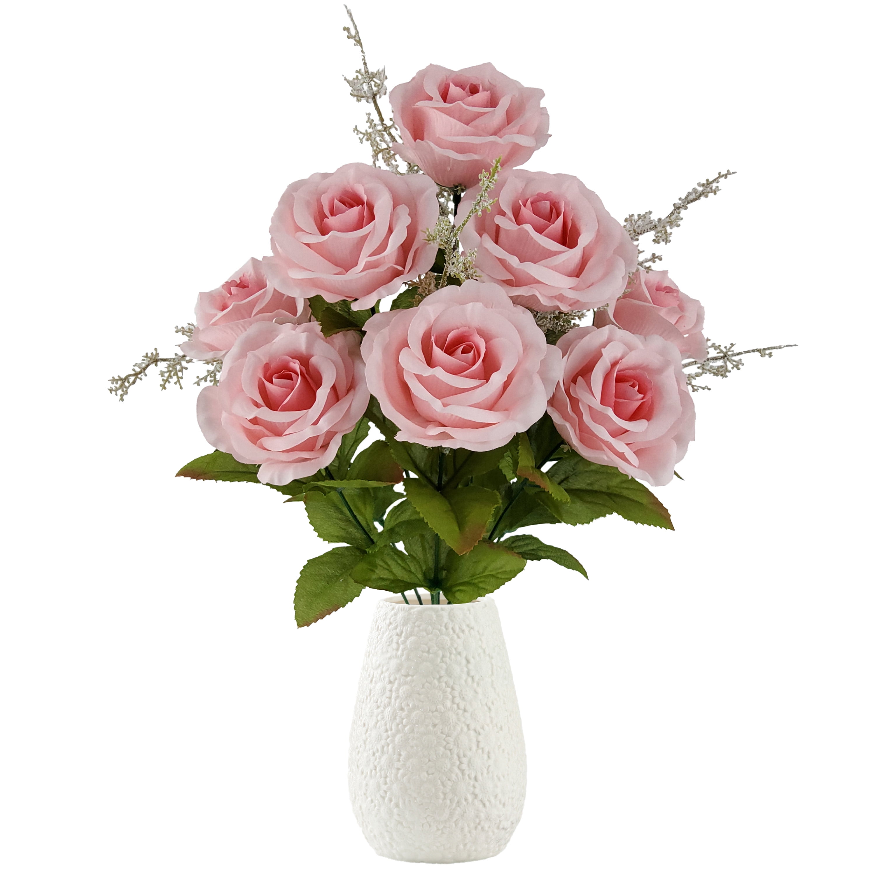 Mainstays Indoor Artificial Flower Rose Bush, Pink Color, Assembled Height 17.5"