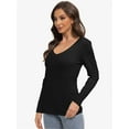 thumbnail image 3 of Womens Fall Deep V Neck Long Sleeve Shirts Modal Slim Fit Basic Tee Tops, 3 of 6
