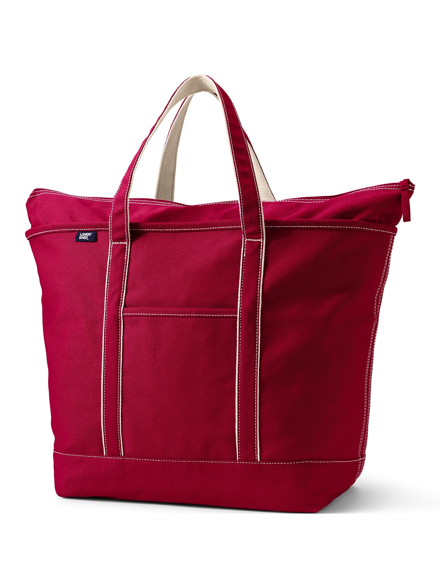 Lands' End Extra Large Solid Color 5 Pocket Zip Top Canvas Tote Bag