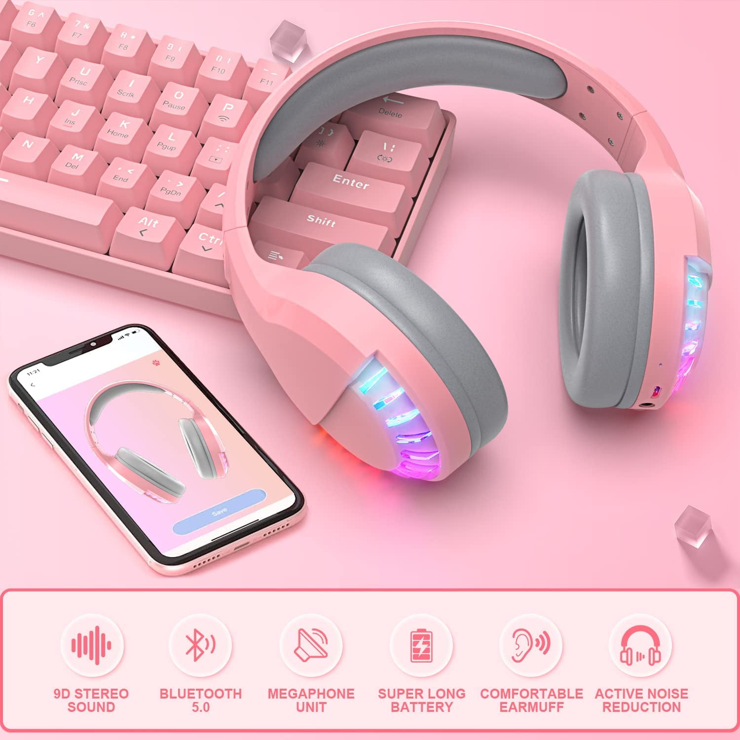  Raxinbang Keyboard Gaming Keyboard,USB Keyboard Set Gaming  Mouse Computer Backlight Headset Waterproof Gaming Headset for LOL (Color :  Pink) : Video Games