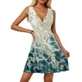 thumbnail image 2 of WTOBBY Women's Summer Floral Print Dress V-Neck Sleeveless Casual Pleated Hem Dress with Puff Sleeve Accents for Special Occasions and Events,Light BlueM, 2 of 5