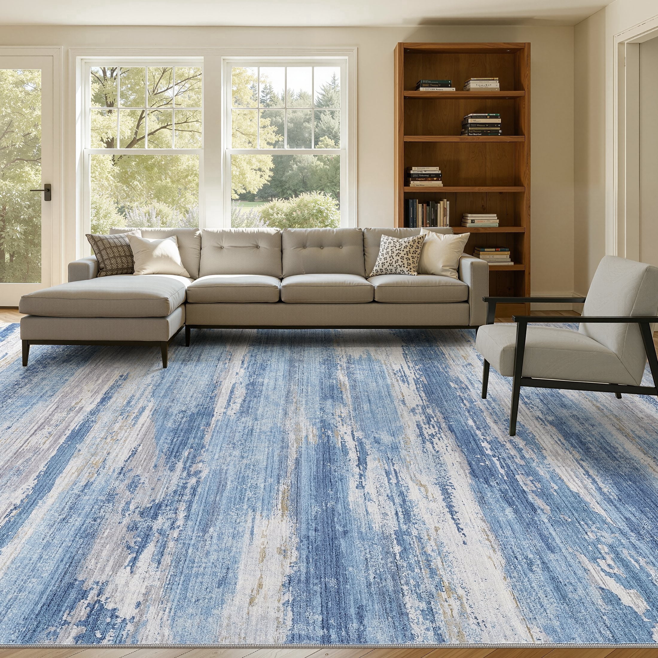 UERMEI 10'x12' Area Rugs for Living Room, Modern Abstract Washable Rug for Bedroom Dining Room Office, Non-Slip Soft Low Pile Home Decor Carpet Accent Rug, Sky Blue