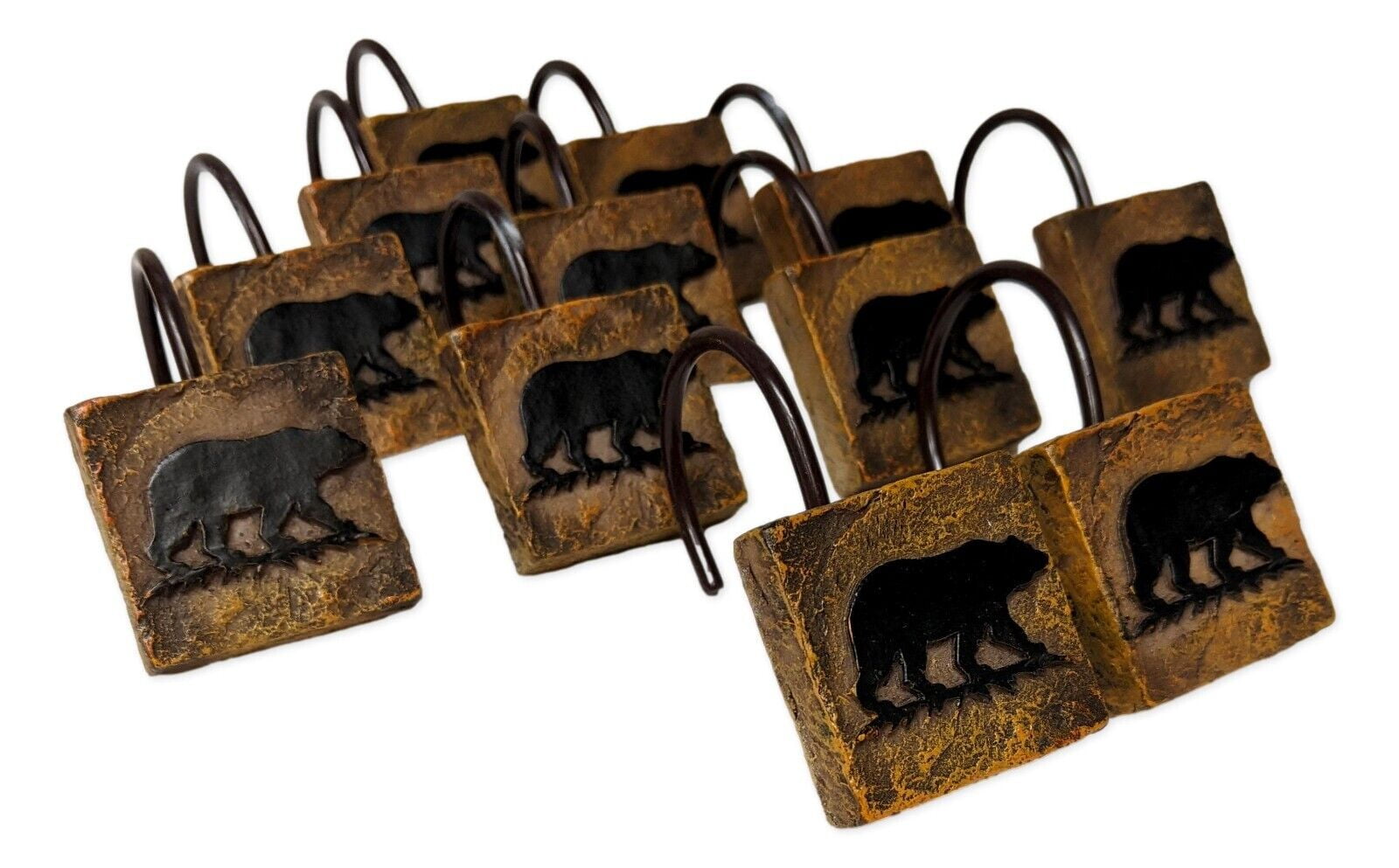 Set of 12 BLACK BEAR Shower Curtain Hooks, by DeLeon Collections