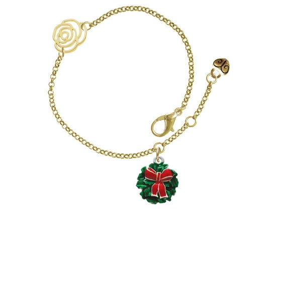 Delight Jewelry Enamel Wreath with Bow Gold-tone Rose Link Chain Bracelet, 6.25"+1.75" Extender