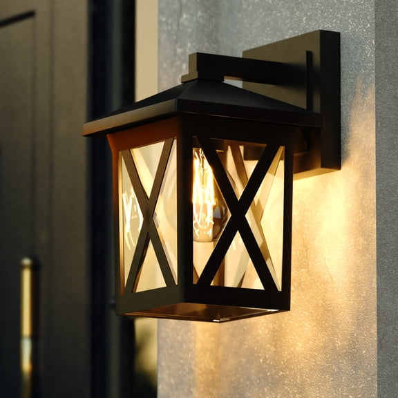Rockford Aluminum 1 Light LED Compatible Black Transitional Outdoor Wall Lantern Clear Glass