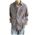 thumbnail image 2 of ZRGHAOYLQ Men's Flannel Linen Shirts Long Sleeve Casual Plaid Shirt Tops Classic Fit Lapel Collar Button Down Shirt Jacket Lightweight Comfy Shirts, 2 of 7