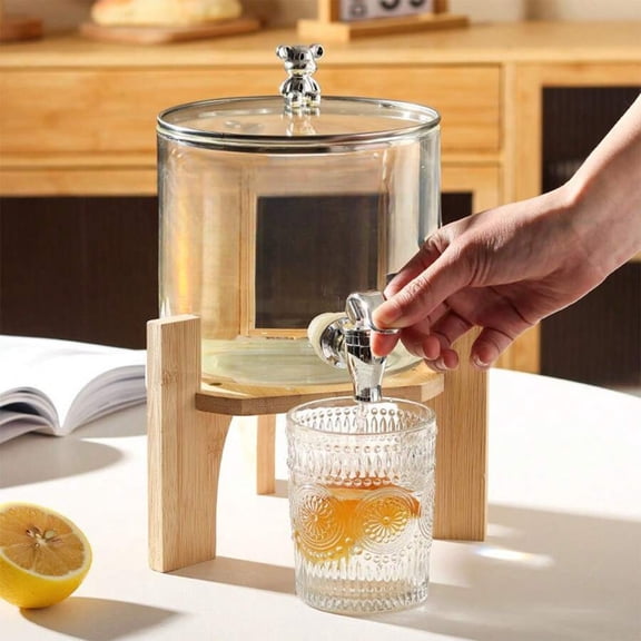 NTGFU 1.03 Gallon (Approx. 3.9L) Glass Beverage Dispenser with Wooden Stand, Cocktail Dispenser, Drink Server with Interchangeable Faucets for Parties, Bars, Restaurants
