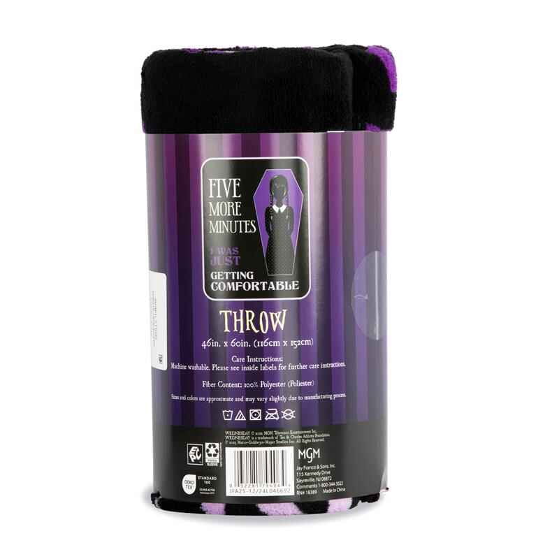 Wednesday Floral Skulls 46" x 60" Coral Fleece Throw Blanket, Polyester, Purple & Black, MGM