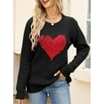 thumbnail image 2 of KelaJuan Women Loose Knit Sweater Heart Embroidery Valentine's Day Sweater Long Sleeve Pullovers Fall Winter Crew Neck Jumpers Streetwear, 2 of 6